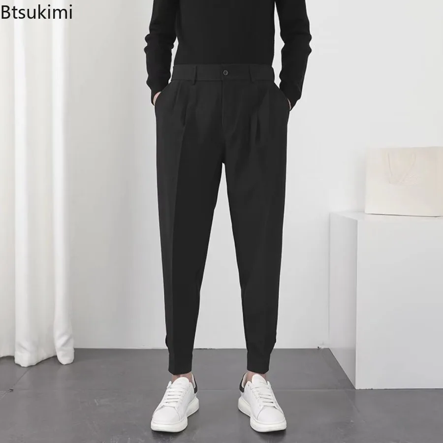 

2026 Мужская классическая уличная модная повседневная одежда, однотонные эластичные облегающие брюки в корейском стиле, зауженные повседневные брюки, мужская одежда