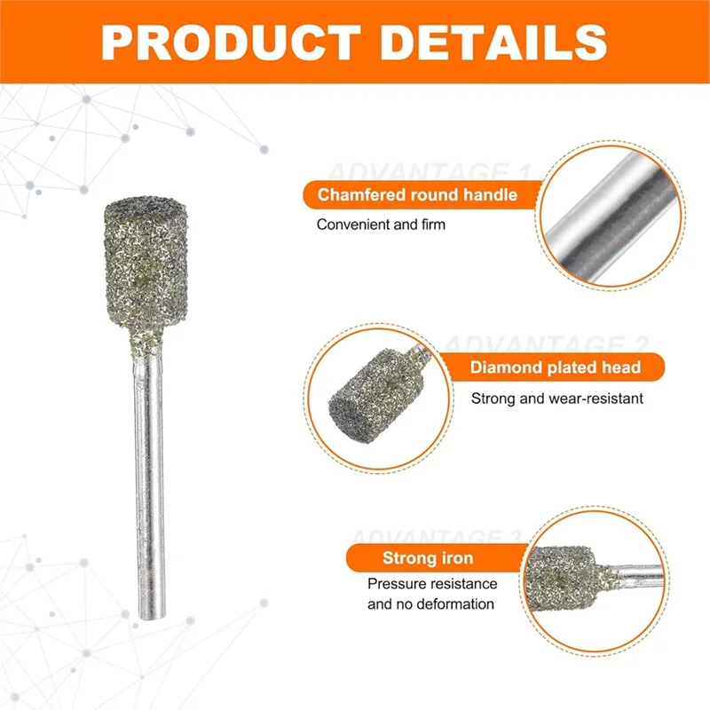 

SEWS-Diamond Grinding Burrs Drill Bit 1/8 Inch Shank 3/4/5/6/8/10Mm Dia Cylindrical Diamond Mounted Point Bits For Carving