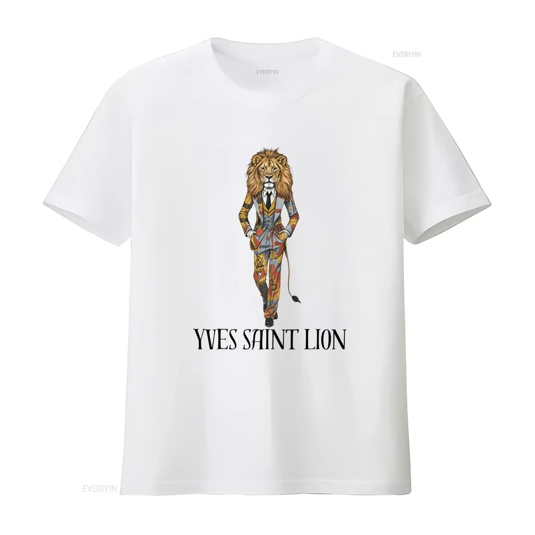 Funny Lion T Shirt Fashion Designer Yves Saint Jungle Animal Big Cat Print Cool For Lover Student vintage Washed Slightly