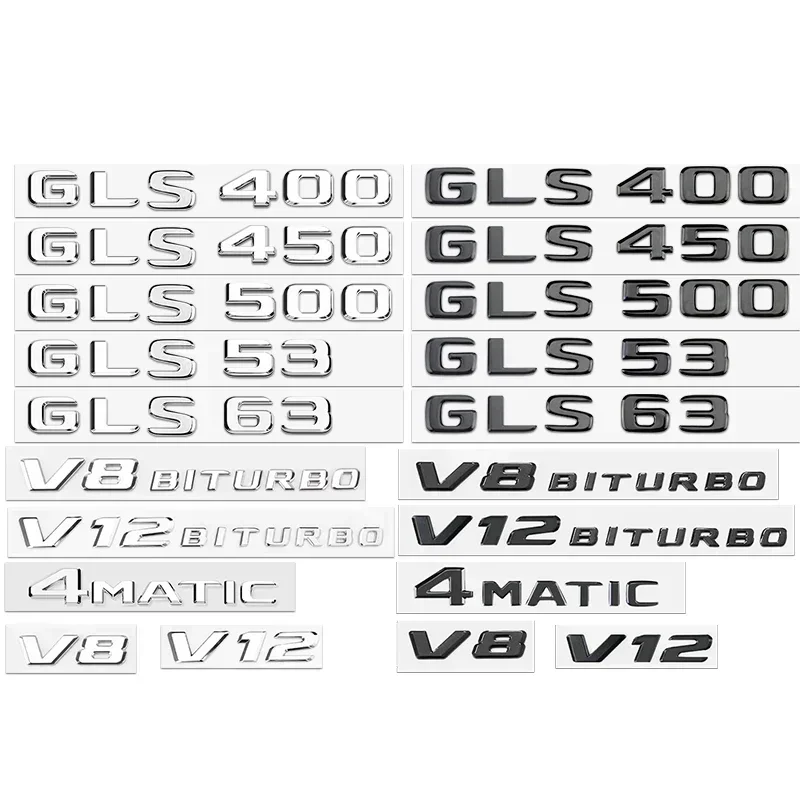 الكروم البلاستيك سيارة الجذع الخلفي ثلاثية الأبعاد رسائل شارة شعارات لمرسيدس بنز AMG GLC200 GLC250 GLE400 GLS450 V8 V12 BITURBO 4MATIC
