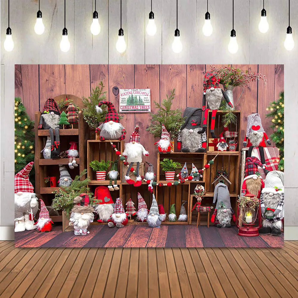 Gnome Town Christmas Photography Backdrop Farm Grown Children Kids Portrait Photo Background for Photographic Studio Decorations