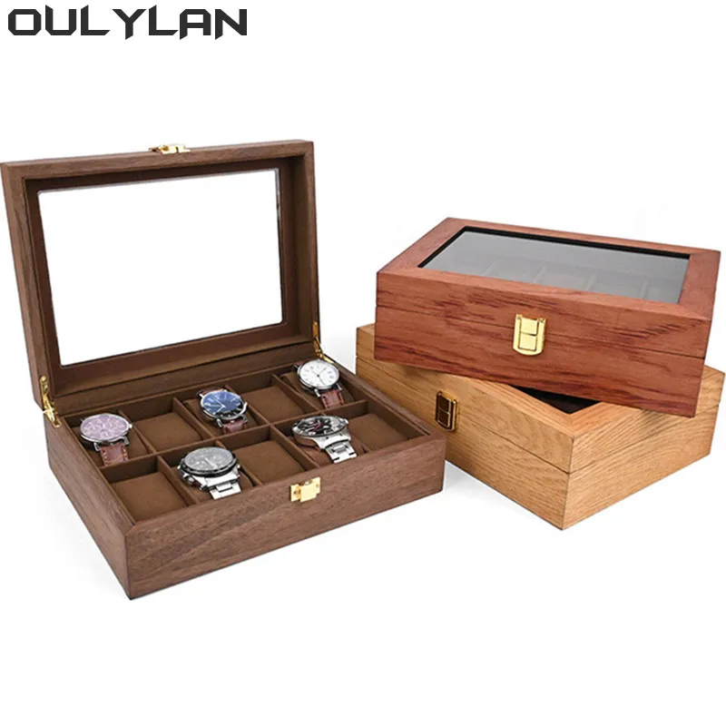 Wood Watch Jewelry Box Wooden Grain Watch Display Case 10 Slot Vintage Wood Watch Storage Box Organizer Walnut