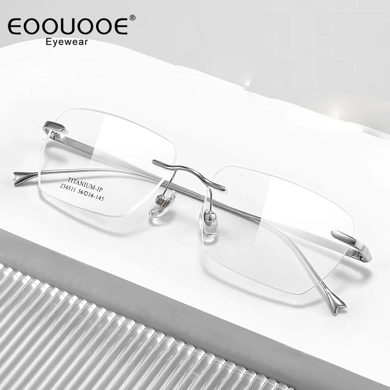 

Rimless Titanium Glasses Men Design Myopia Spectacles Lightweight Oculos Medical Prescription Eyewear Progressive Glasse Frame