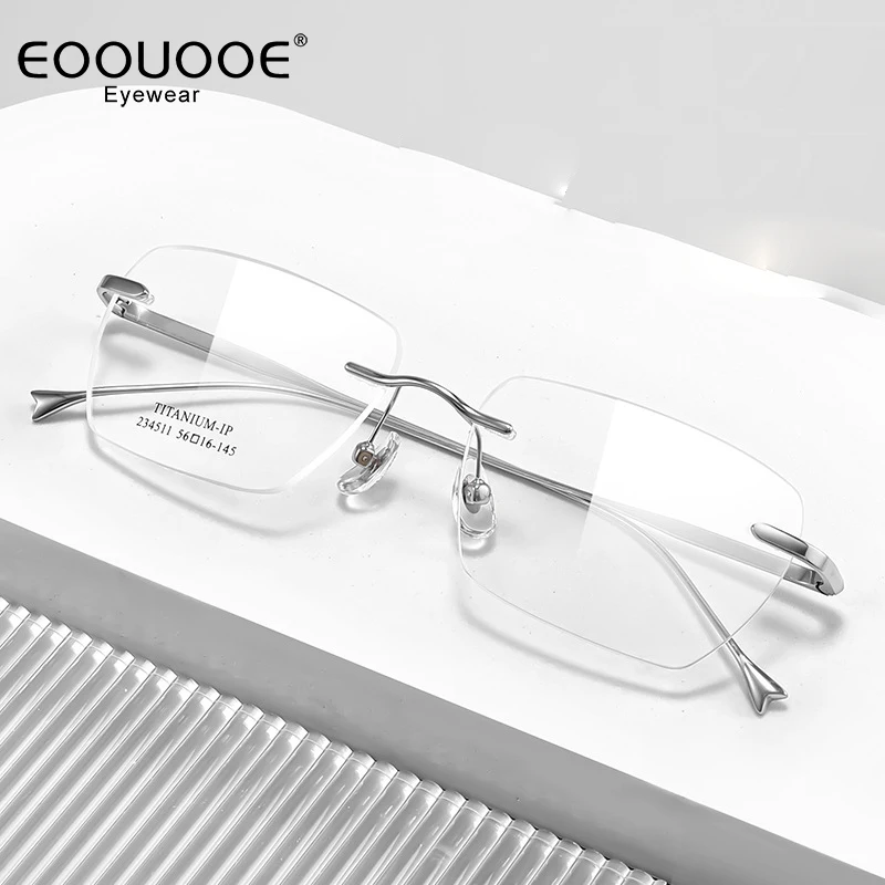 Rimless Titanium Glasses Men Design Myopia Spectacles Lightweight Oculos Medical Prescription Eyewear Progressive Glasse Frame