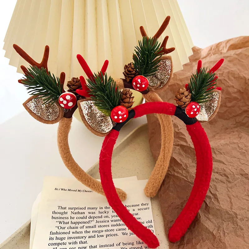 1Pc Cute Deer Horn Hair Band Children's Christmas Headwear Autumn and Winter Plush Headband Hair Clip Women's Patry Accessories