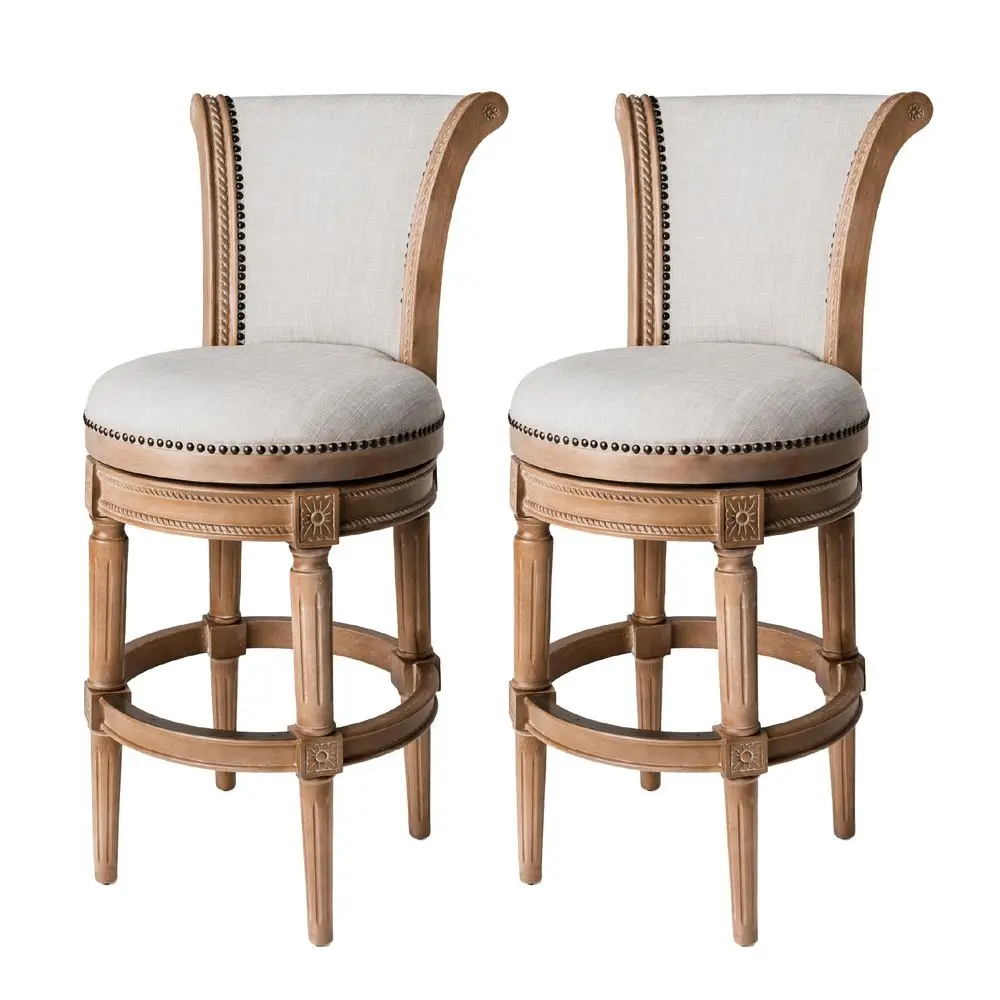 

Pullman Bar Stool 31 Inches Set of 2 Swivel Stools with Footrest Light Brown Solid Wood Frame amp Natural Fabric holstery Per