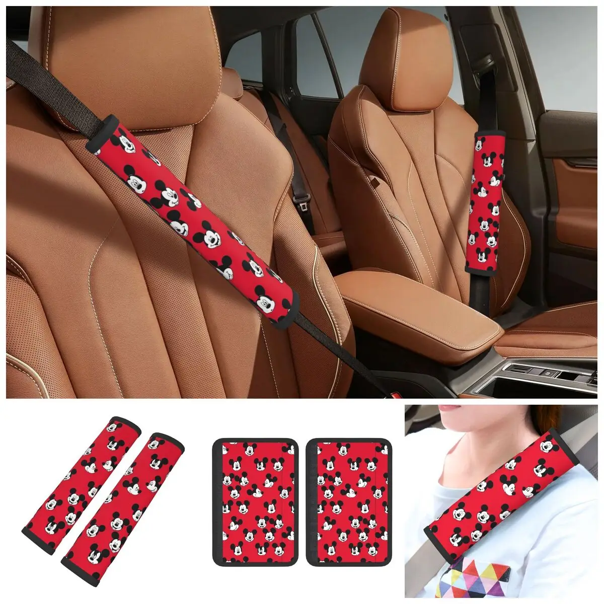 Disney Mickey Mouse Minnie Fit Seatbelt Cover for Car Truck Seat Belt Shoulder Pad 2 Pack Straps Neck Cushion Backpack