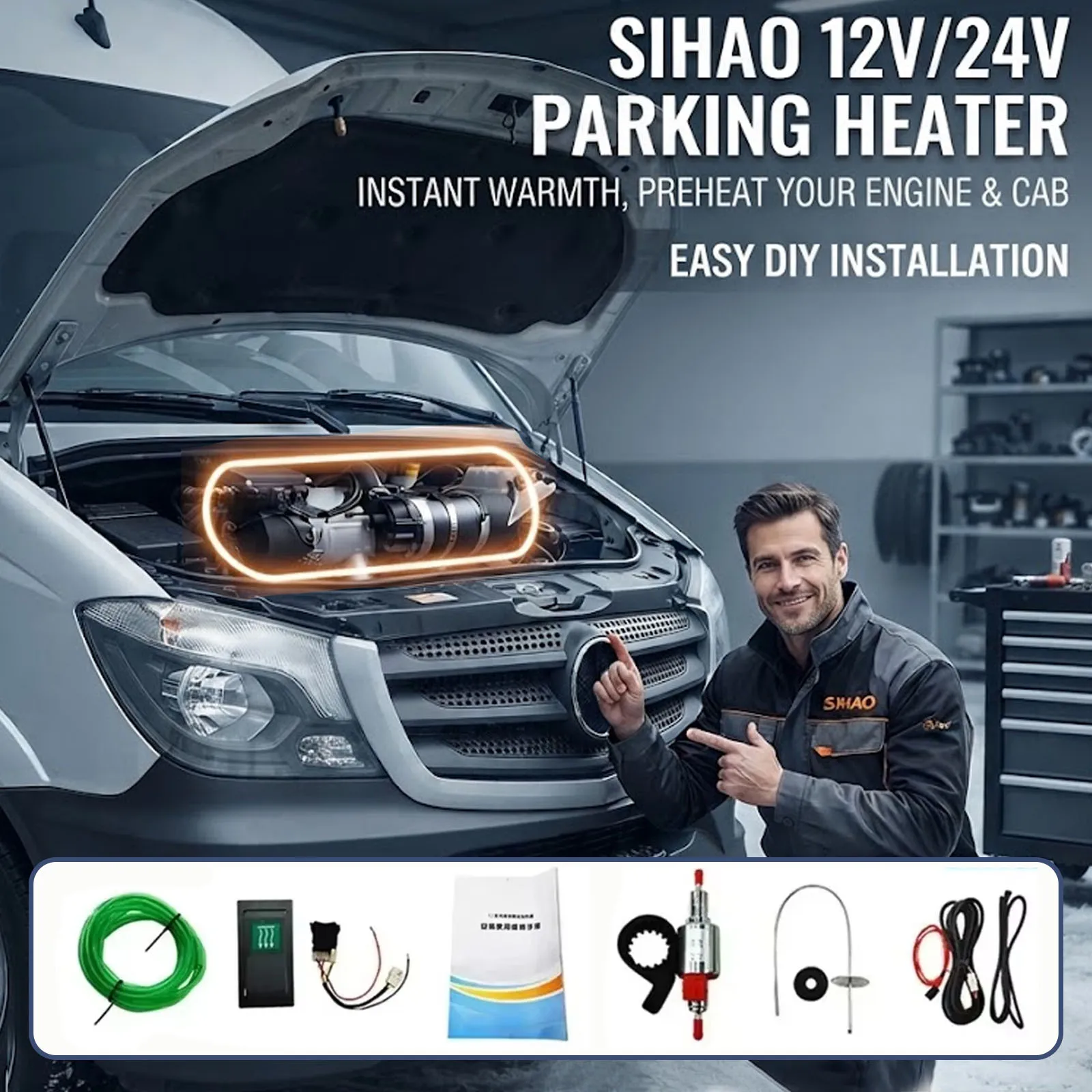 SIHAO Automobil-Vorwärmer Dieselheizung 12V/24V 10kW Wasserheizung Autoheizung Standheizung Dieselheizung für LKW Wohnmobil Boot