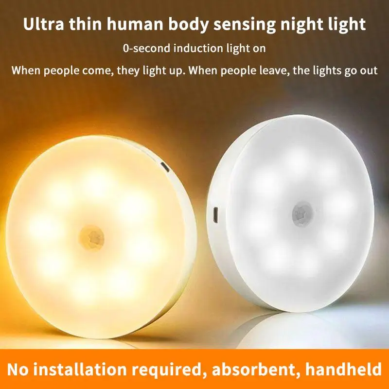 Motion Sensor LED Night Light USB Rechargeable Night Lamp For Kitchen Cabinet Wardrobe Lamp Staircase Wireless Closet Light
