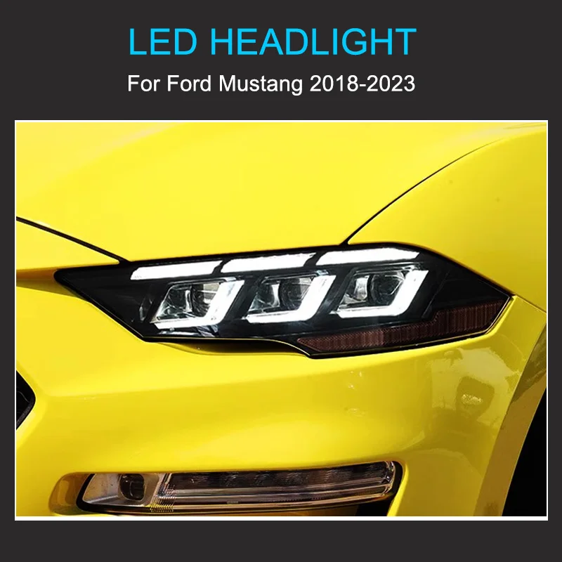 مجموعة المصابيح الأمامية LED لسيارة فورد موستانج 2018-2023 المصابيح الأمامية التوصيل والتشغيل LED DRL الديناميكي تحول مصابيح أمامية كاملة #6