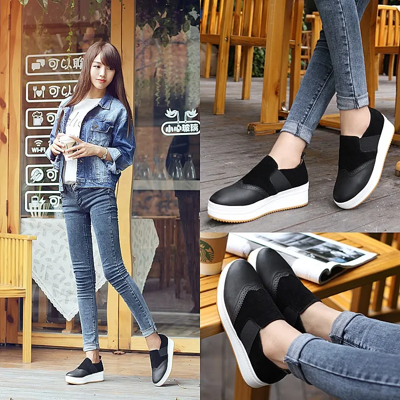 STRONGSHEN Women Platform Loafers Ladies Leather Fashion Vintage Brogue Shoes Moccasins Slip On Casual Shoes Zapatos De Mujer