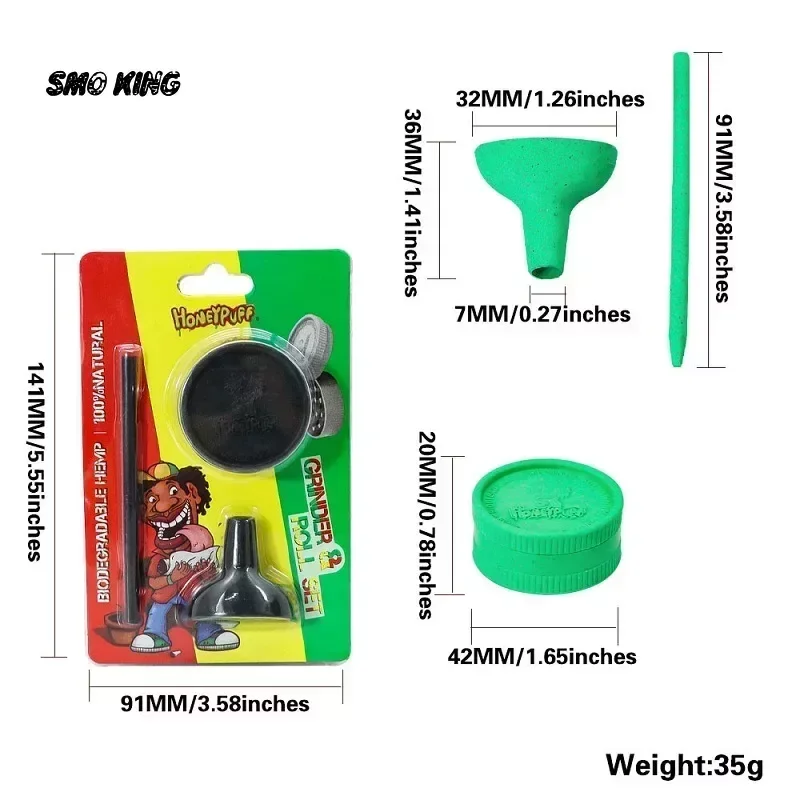 SMO Plastic Grass Grinder Kit with Rolling Paper Filling Funnel Degradable Material Dry Herb Tobacco Crusher Smoking Accessories