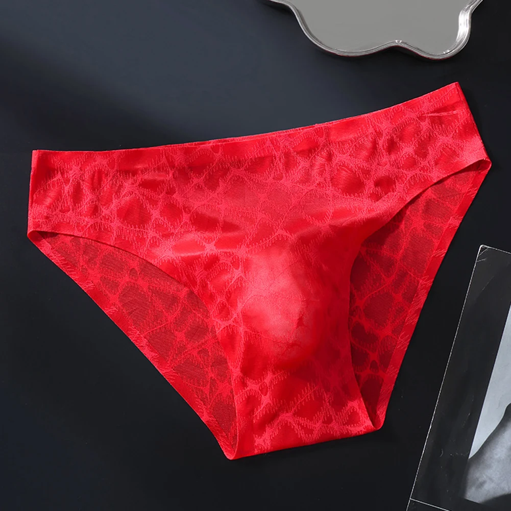 Men Sexy Lace Thin Ice Silk Briefs Underwear For Man Bulge Pouch Low Waist Very Hot Lingerie Solid Unisex Panties Men's Clothing view 3