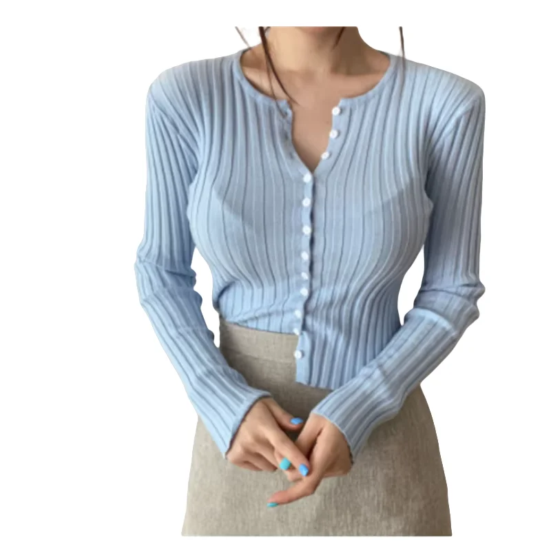 2025 New Autumn and winter new sweater women's fashion slim striped cardigan slim long sleeves slimming knitted top