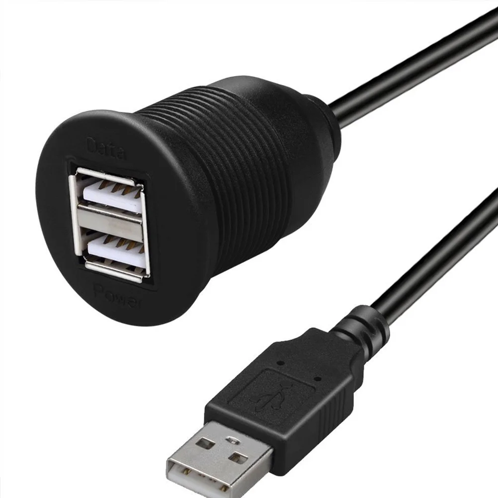 

1M Dual USB Car Waterproof Data Cable Fast Charging for Smartphones Tablets Universal Compatibility Extension Cord Black