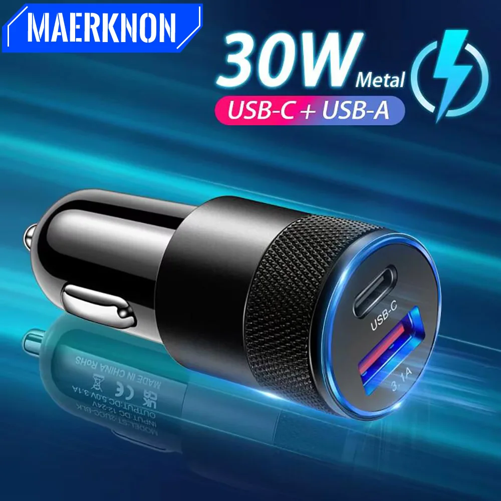 30W Mini USB-Autoladegerät PD Schnellladung Telefon-Netzteil für iPhone Samsung Xiaomi Huawei USB-C Auto-Zigarettenanzünder-Buchse