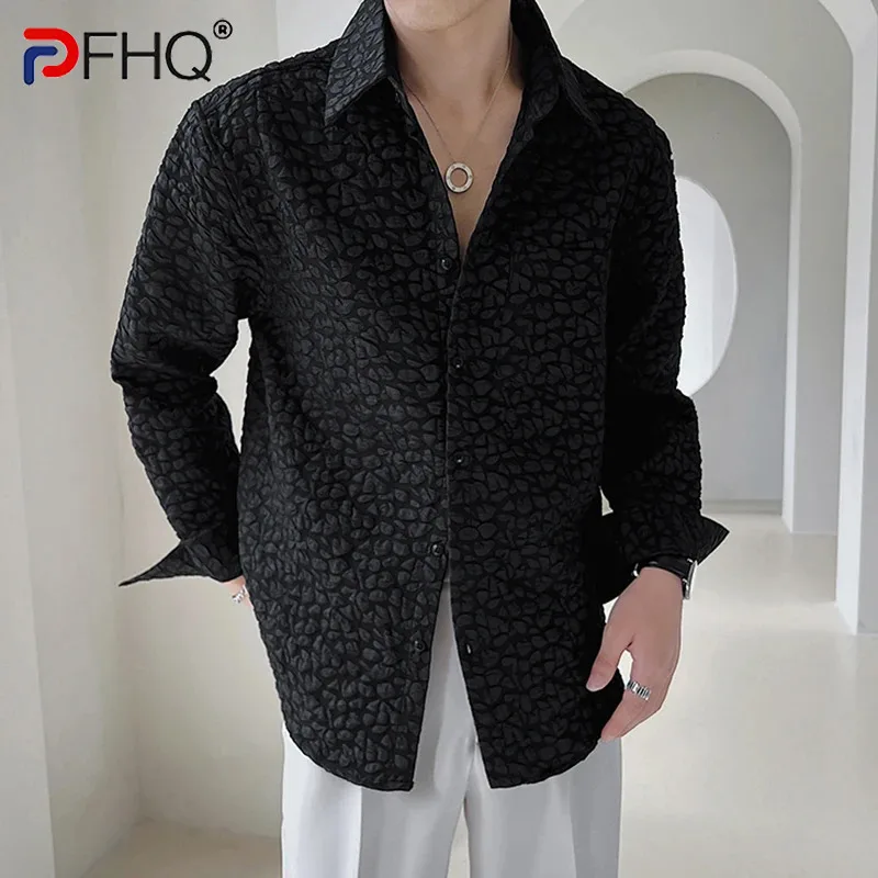 PFHQ Solid Color Flower Bubble Men\'s New Tops Fashion Pockets Original Design Comfortable Long Sleeved Delicacy Shirts 21Z3907