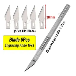 Metal Art Utility Knife With 5Pcs Blade #11 Set DIY Paper Sticker Cutter Pen Knives Handicraft Carving Engraving Sculpture Tool