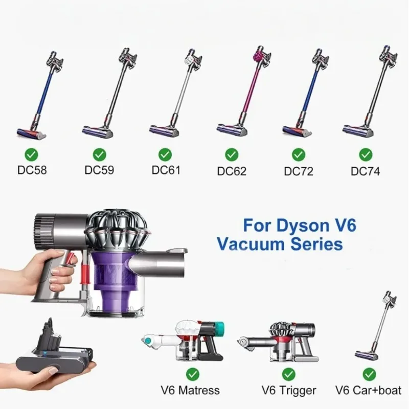 21.6V 60000mAh New Lithium Suction Battery for Dyson V6/DC58/DC59/DC62/DC74/SV09/SV07/SV03 & 965874-02 L30 Replacement Battery