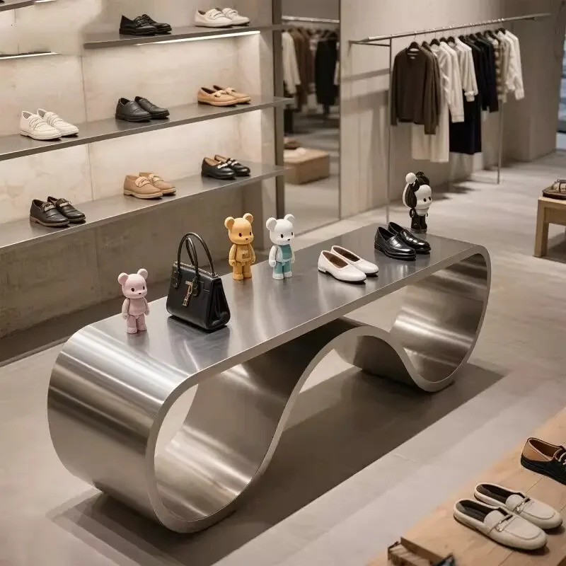 

Silver brushed Nakajima display table Clothing store Shoes display stand Shopping mall exhibition hall Middle table Minimalis
