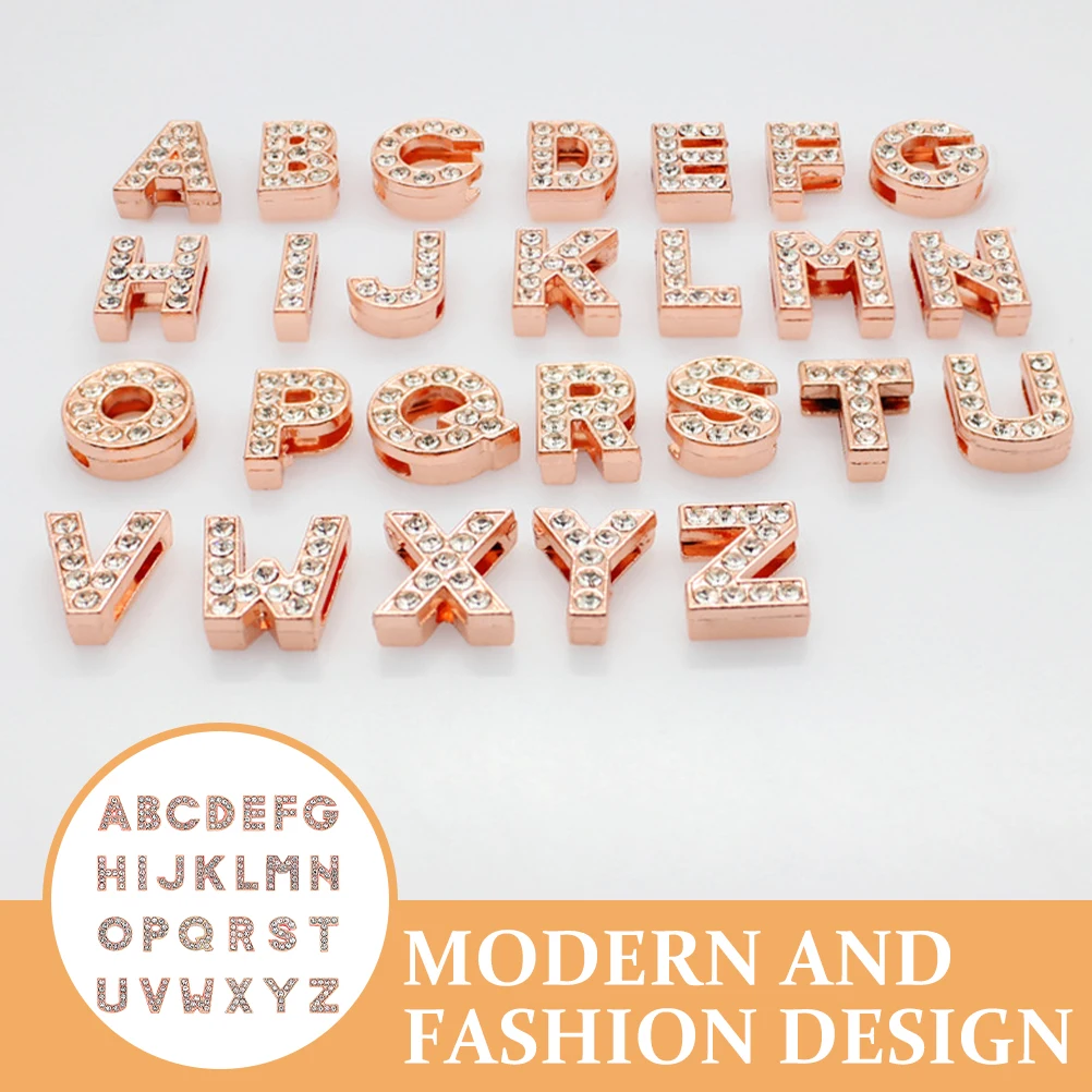 

26pcs Letter Charms 10mm Square Hole Beads Rose Gold Alloy DIY Bracelet Jewelry Making Supplies Handmade Gifts