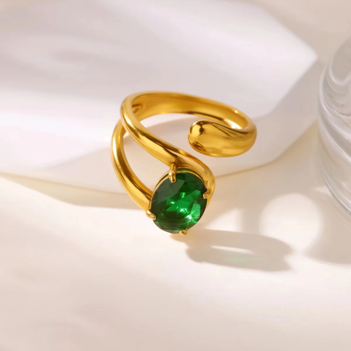 Modische Geometrie-Zirkonringe für Damen, 18K Gold PVD-beschichteter Edelstahl, offene Ringe, luxuriöser Hochzeitsschmuck, Geschenk