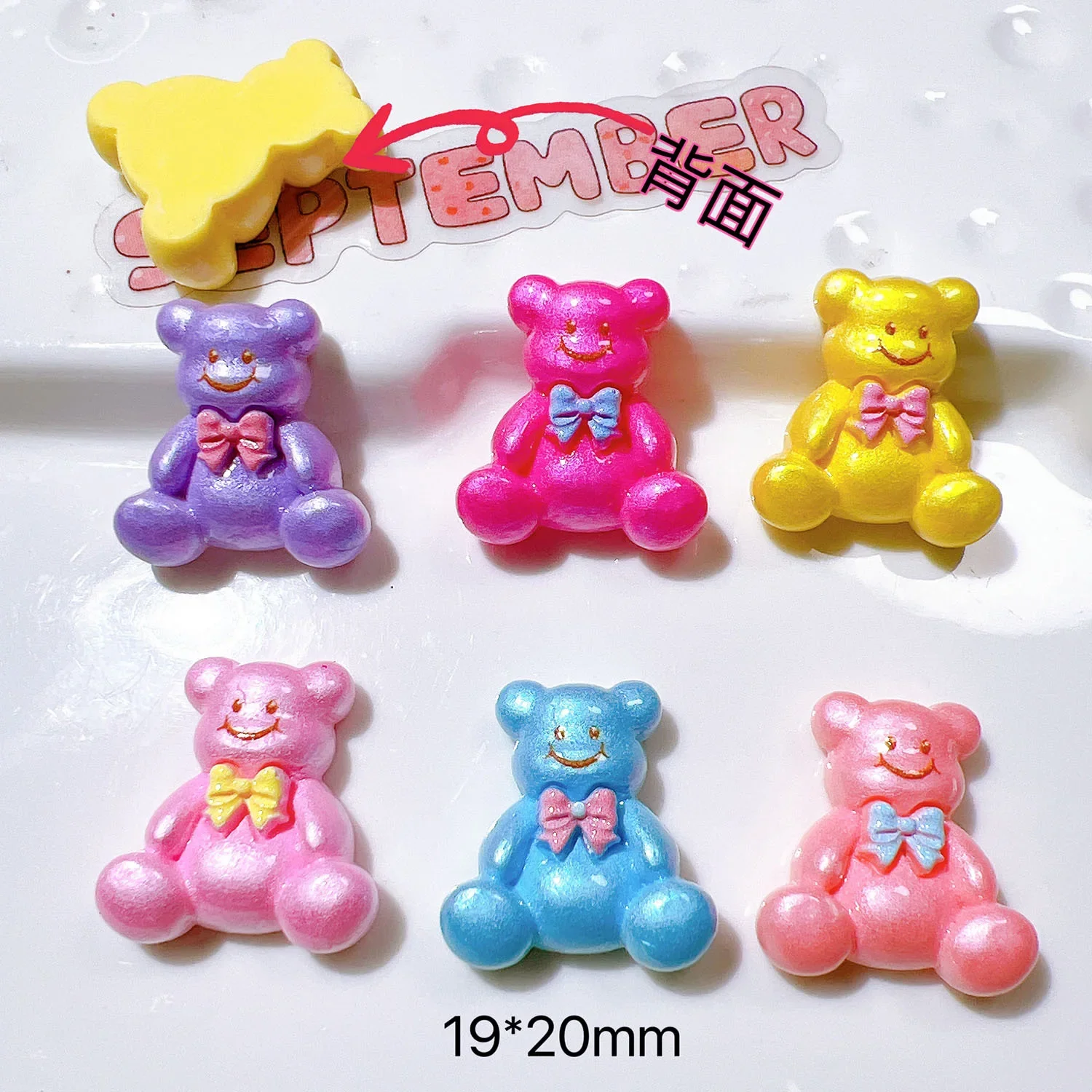 10pcs Colorful Resin Cartoon Pearlescent Bow Tie Bear Figurines Flat back Scrapbook Hair Bow Decor DIY Jewelry Crafts