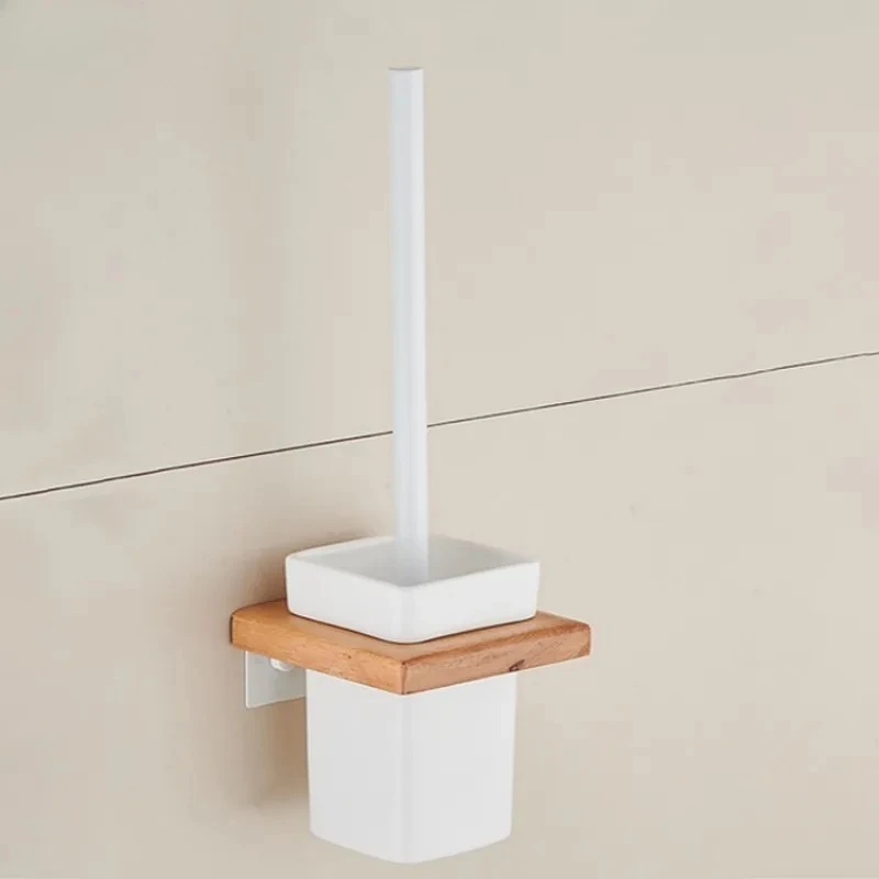 Solid Wood Toilet Brush Holder Square Toilet Brush Rack Wall Mounted Shelf Storage Rack Bathroom Accessories Cleaning Tools