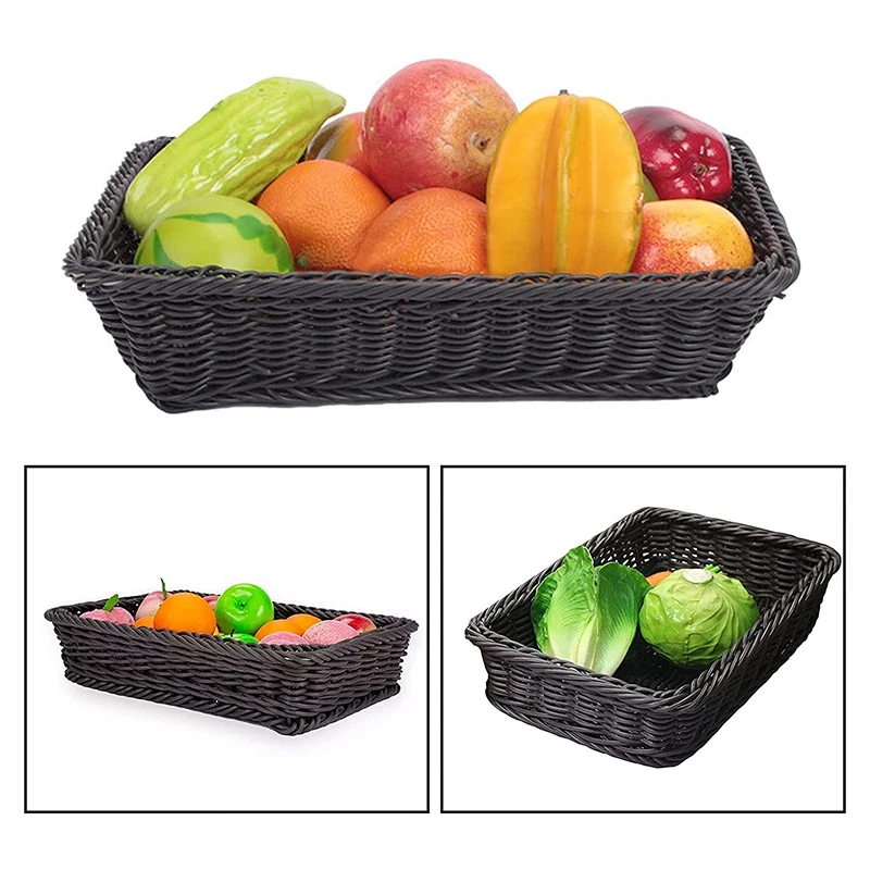 سلة خبز من الخوص ، سلة منسوجة يدويًا ، منظم عرض على الطاولة ، سلال تقديم للطعام والفاكهة والوجبات الخفيفة ، 3 روض