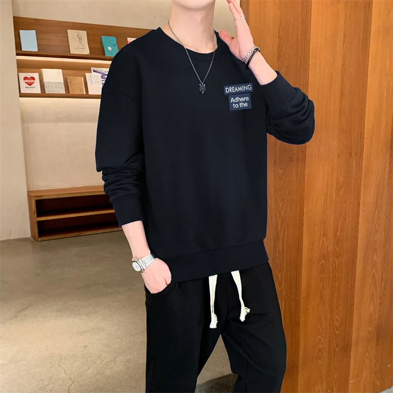 New Pullover 2pcs Sweatshirt Sports Trousers Suit Streetwear Men Spring Sweatpants Shirt Set Casual Round Neck Sweater Tops Pant