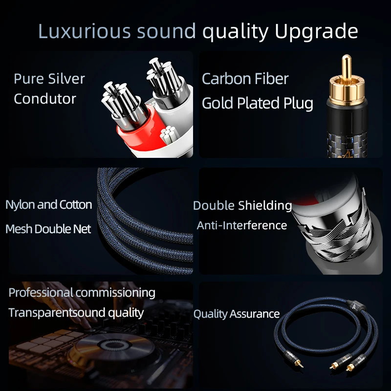 ATAUDIO HiFi RCA to 2RCA Cable Pure Silver RCA to 2RCA Male to Male Y Splitter Adapter Cable for Subwoofer Amplifier