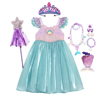Kids Little Mermaid Summer Girls Casual Dress Ariel Princess Dress Cute Birthday Party Costume Kids Dress 1