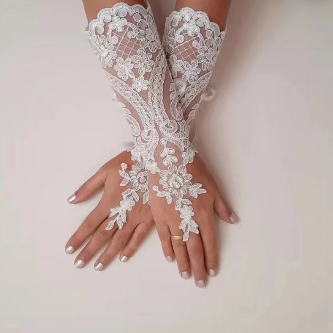 Guantes de encaje para vestido de novia, guantes góticos sin dedos, tema europeo y americano, guantes de fiesta de boda para mujer, nuevo