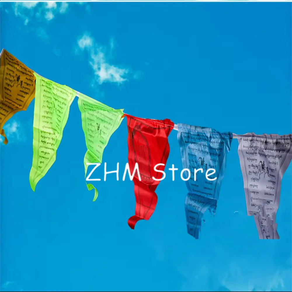 5 Colors Elements Silk Cloth Wind Horse Tibetan Buddhist Pennant,Hanging Decorate Clear Pattern 25pcs/string Prayer Flags