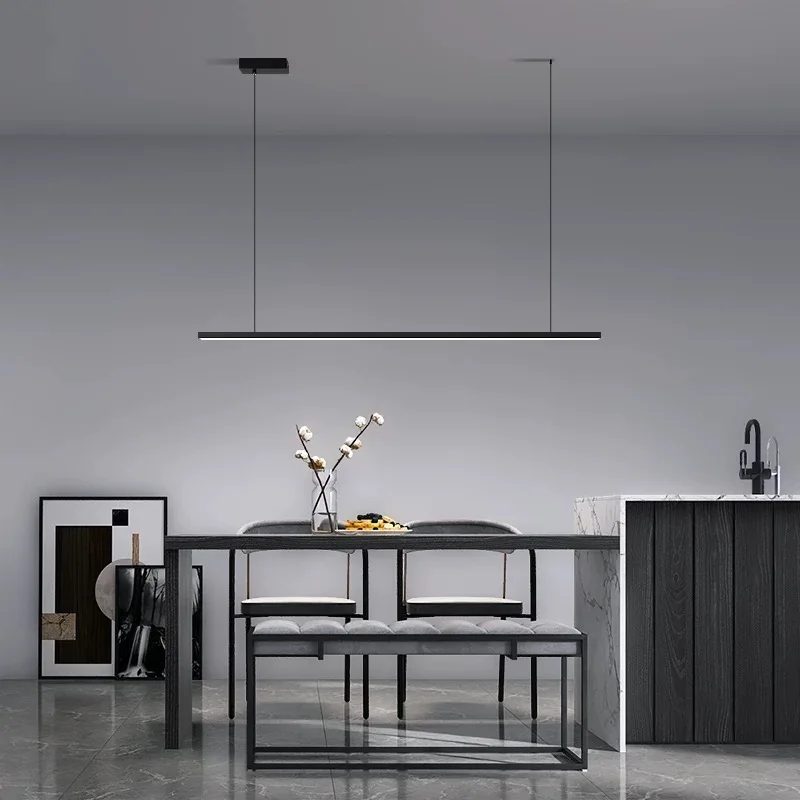 Minimalist restaurant chandelier modern simple and atmospheric Nordic designer long strip office dining table bar lamp
