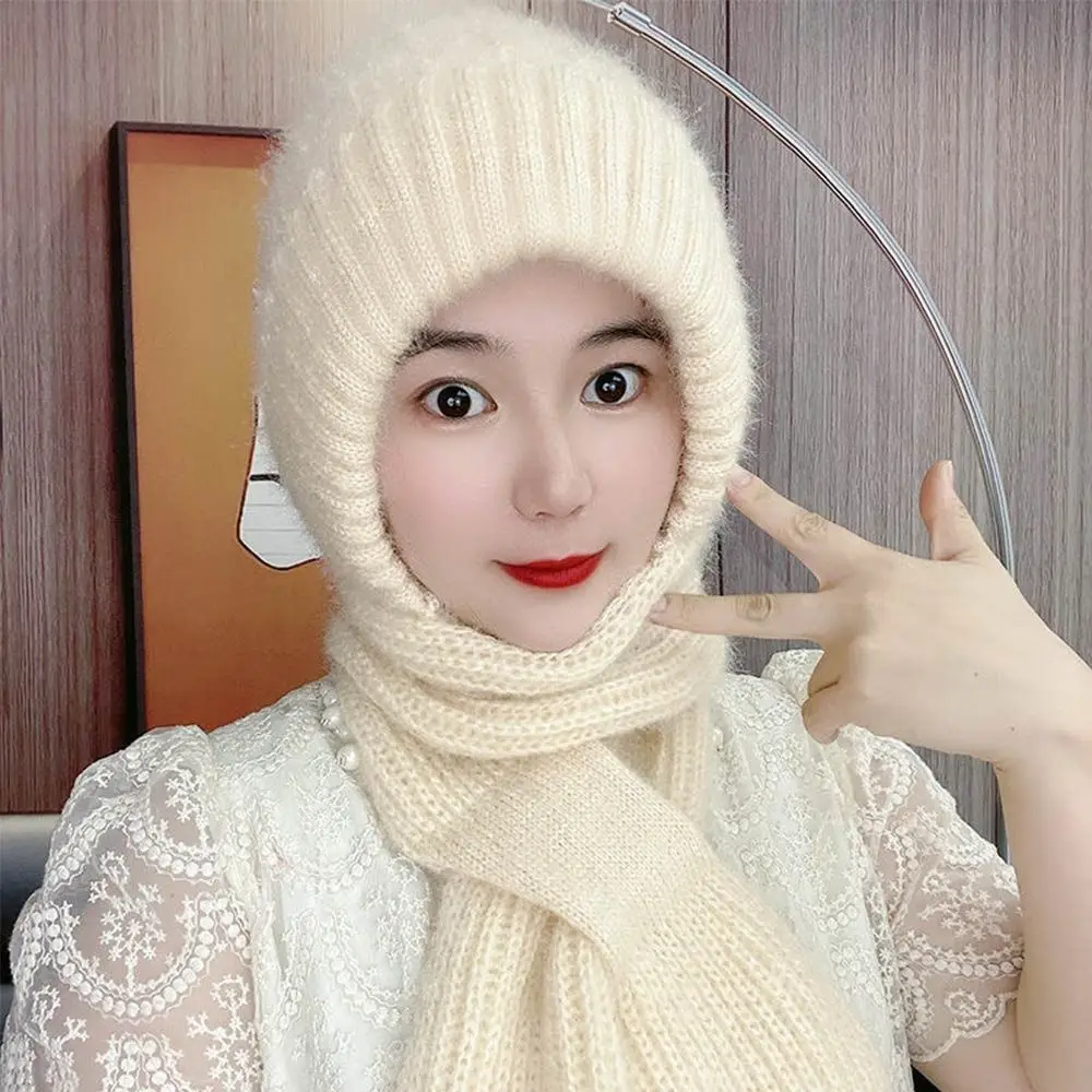 Winter Windproof Integrated Cap Scarf Thickening Warm Ear Protection Cap Knitted Casual Neck Warmer Outdoor