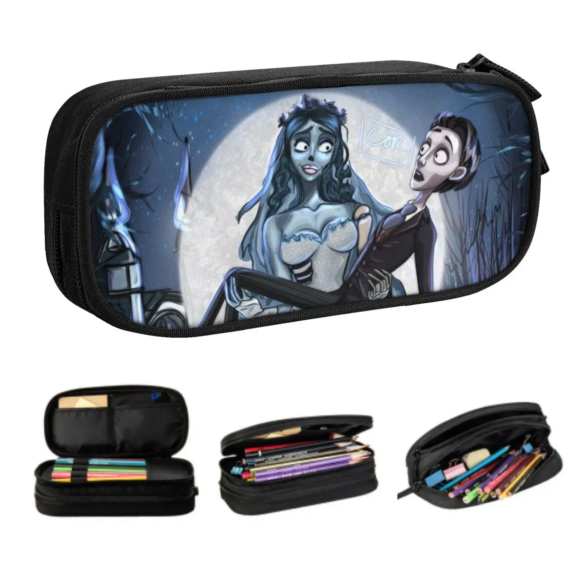 حافظة أقلام رصاص من The Corpse Bride Emily and Victor للفتيات والأولاد، تخزين كبير للهالوين، حقيبة أقلام رصاص لفيلم مخيف، ملحقات المدرسة
