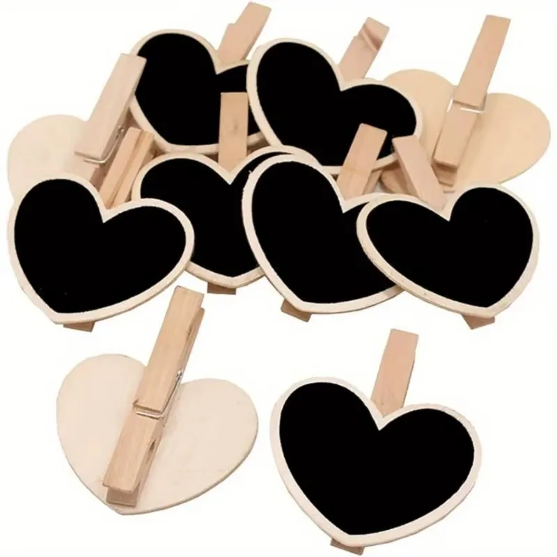 

55 шт. деревянных зажимов для доски в форме сердца с креплениями, черные, мини-доска для заметок, этикеток, свадебного декора, праздничных принадлежностей