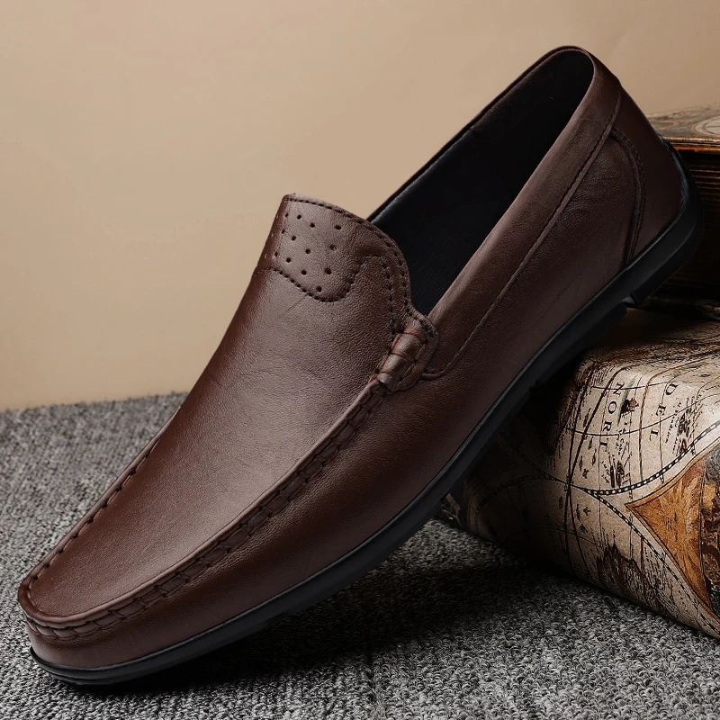 Classic Brand Men's Genuine Leather Casual Shoes Soft Sole Comfortable Flat Bottom Loafers High-quality Business Shoes for Men‘s