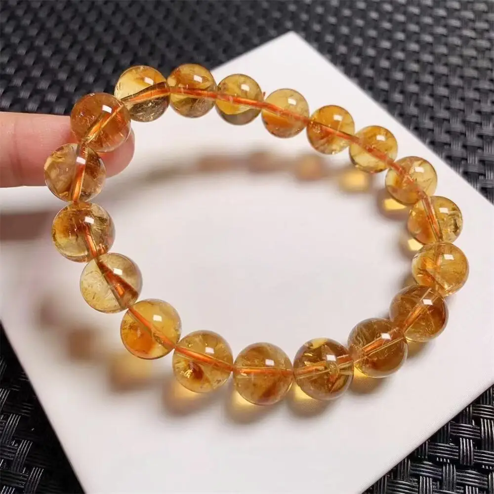 

10.5MM Natural Citrine Quartz Bracelet Women Healing Gemstone Crystal Strand Bangles Lovers Jewelry Gifts 1PCS