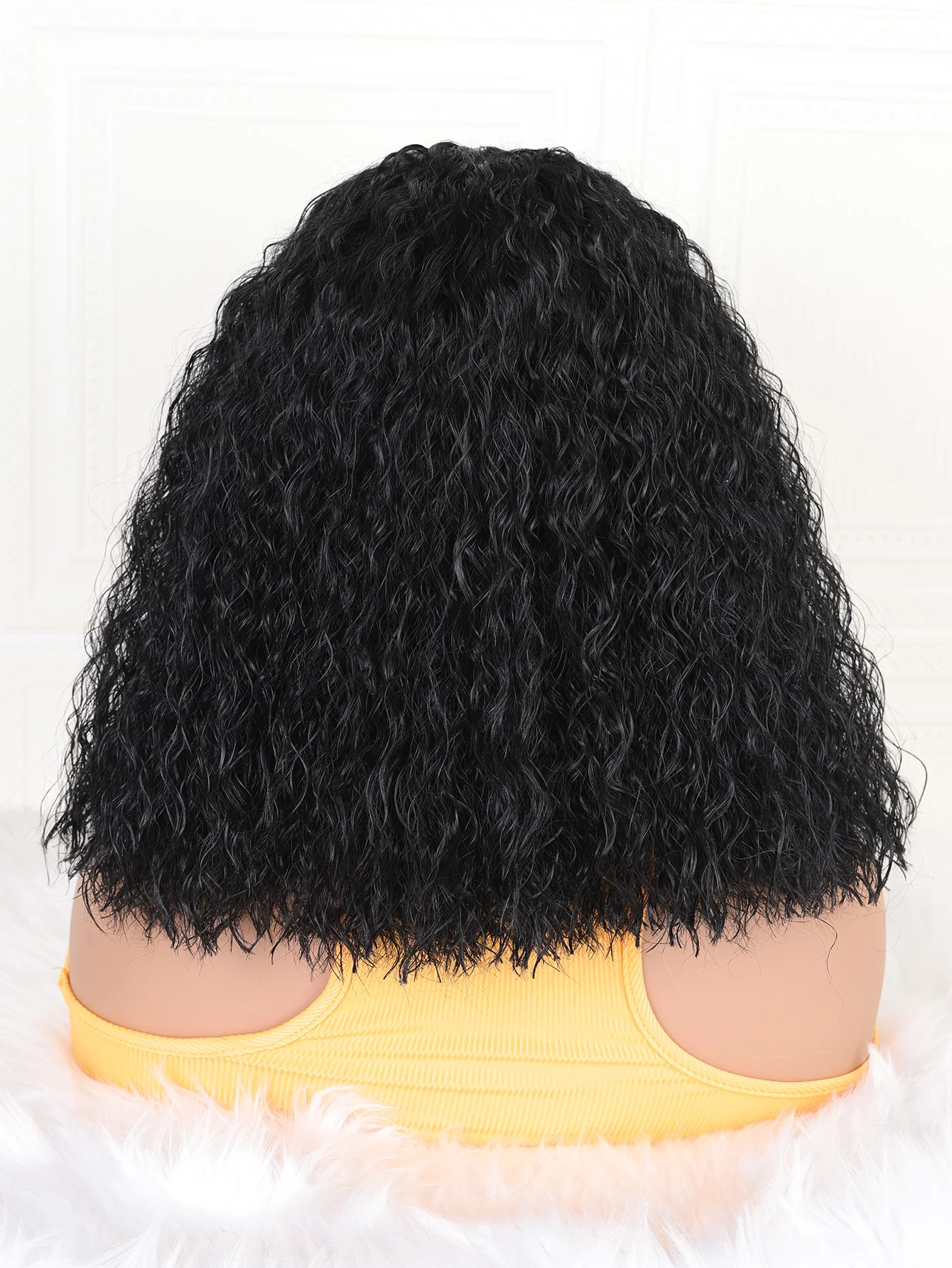 Perruque Lace Front Wig synthétique bouclée et crépue sans colle, douce, 16 pouces, densité 180, longue, noire, 13x4x1, Babyhair, pre-plucked, quotidien, pour femmes
