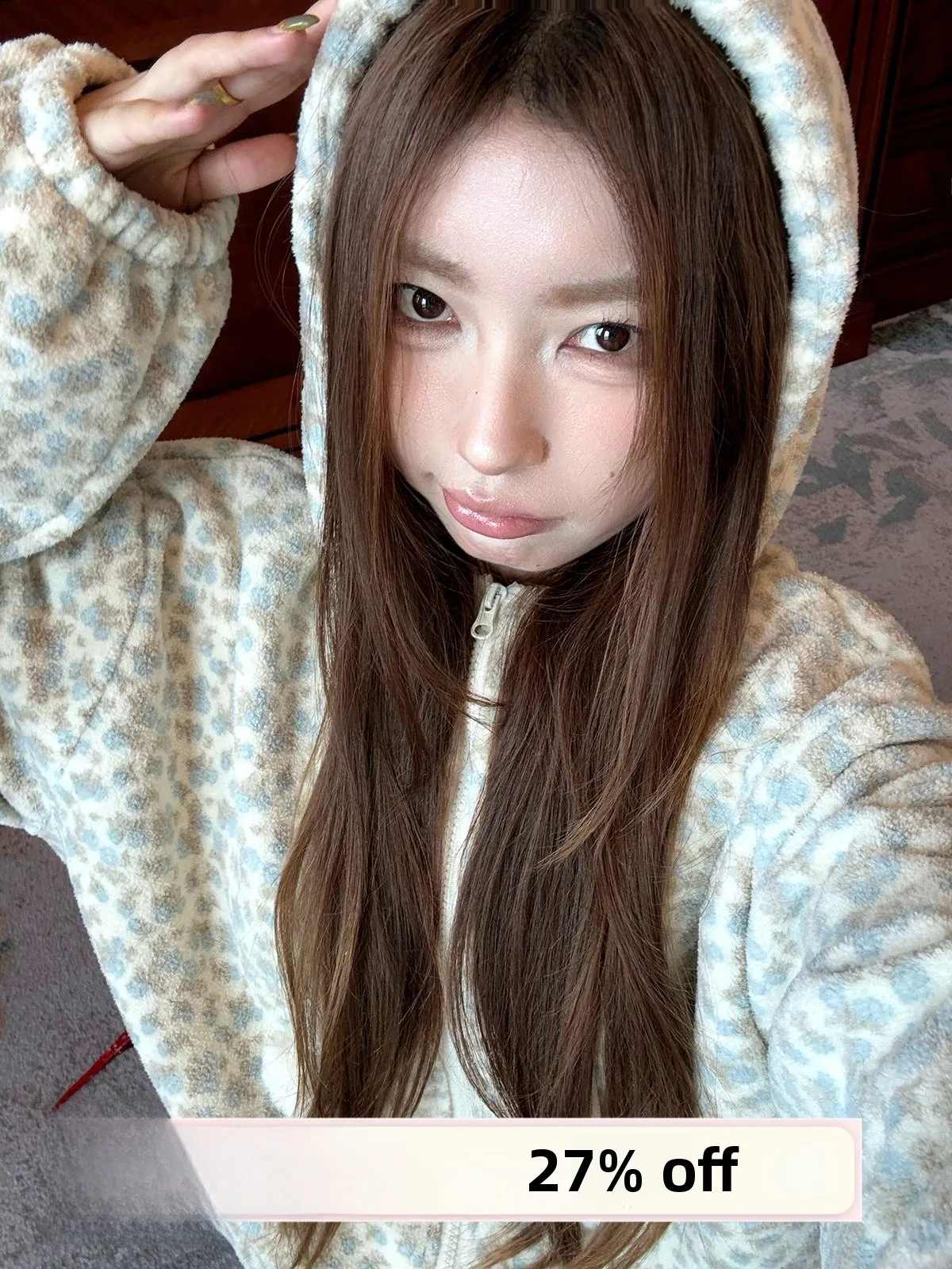 joycebra-花柄フード付きコーラルフリースパジャマ女性用厚く暖かい柔らかい肌に優しいホーム服セットカジュアルレジャー