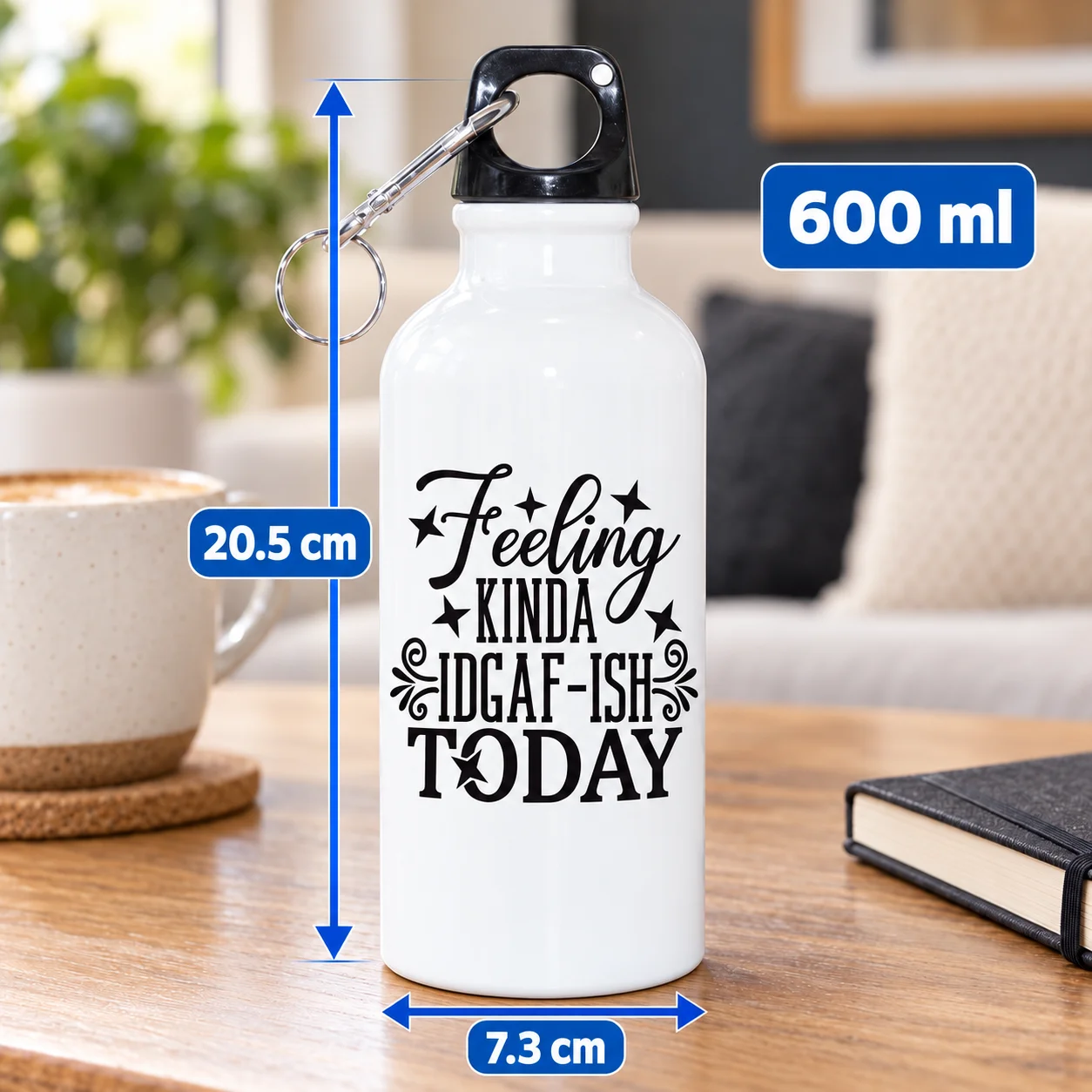 1pc Sublimation Aluminum Water Bottle, Feeling Kinda IDGAF-ish Today Print Sports Water Bottle with Carabiner, Lightweight