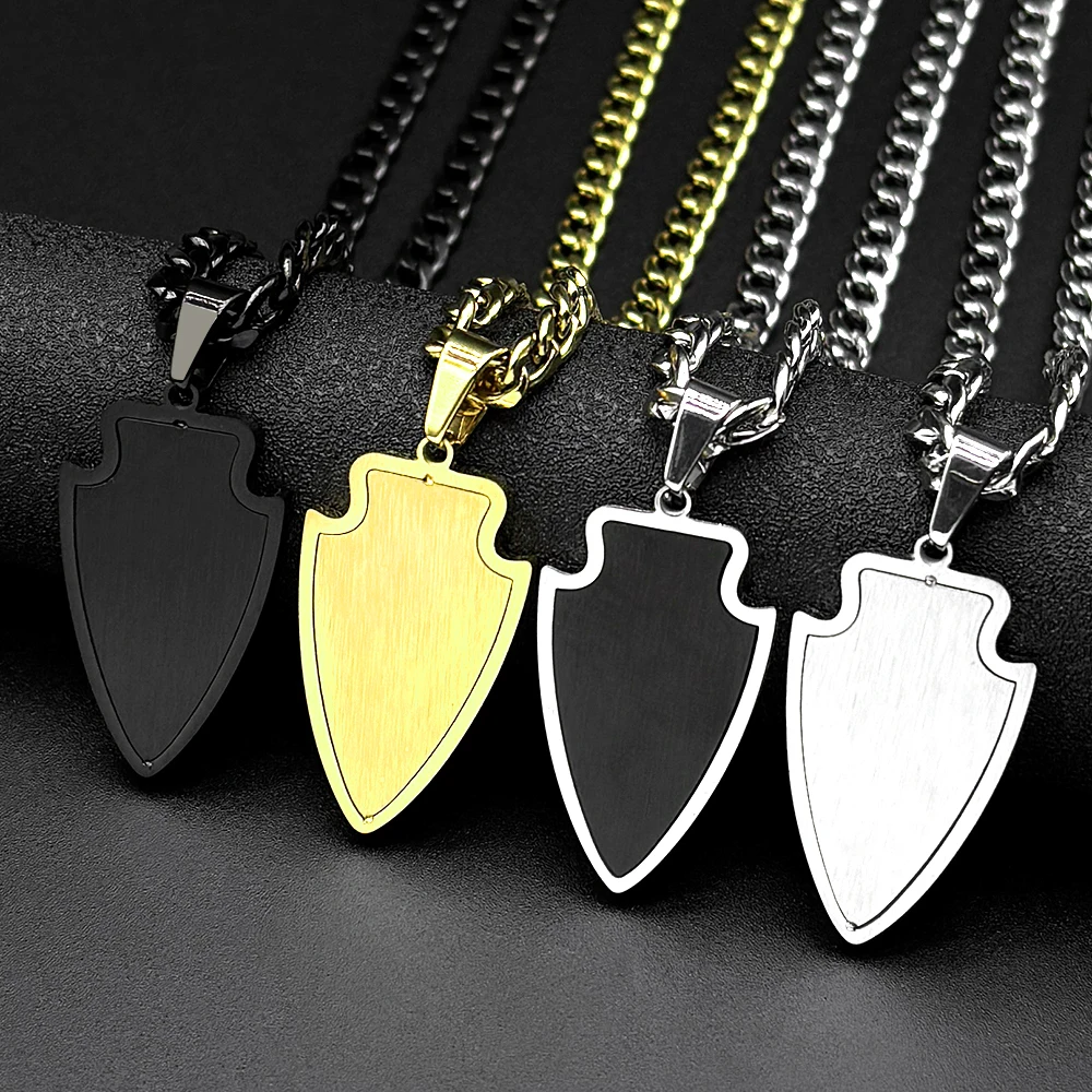 Knight Arrowhead Shield Pendant Necklaces for Men Stainless Steel Gold Silver Color Hip Hop Male Chain Necklace Jewelry Gift