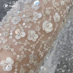 Ivory Beads Sequins Lace Fabric, Luxury Evening Dress, French Bridal Wedding Fabric