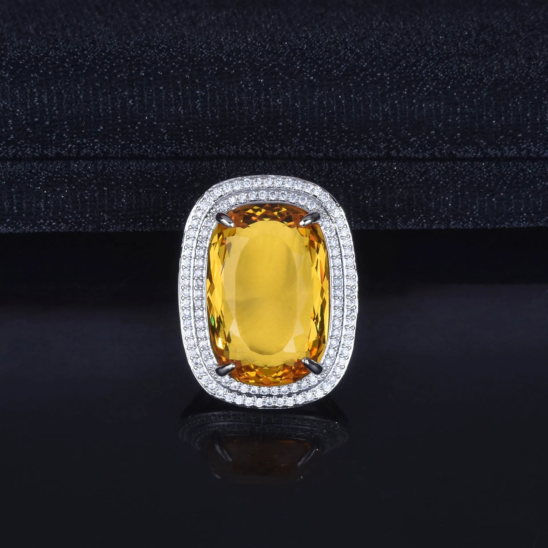 New 20x30mm Exaggerated Fat Rectangular Padparadscha Royal Blue Colorful Treasure Opening Ring Girls Birthday Party Gift