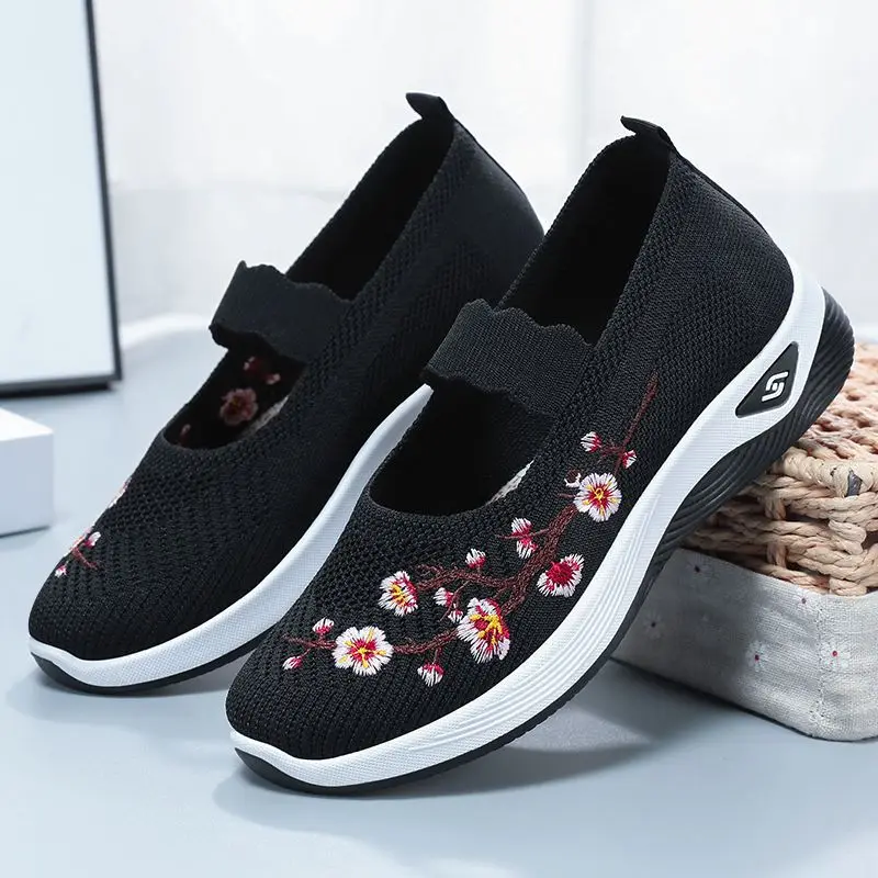 Summer Women\'s Shallow Flats Loafers Breathable Mary Jeans Flower Sneakers Female Platform Running Cotton Slip On Shoes