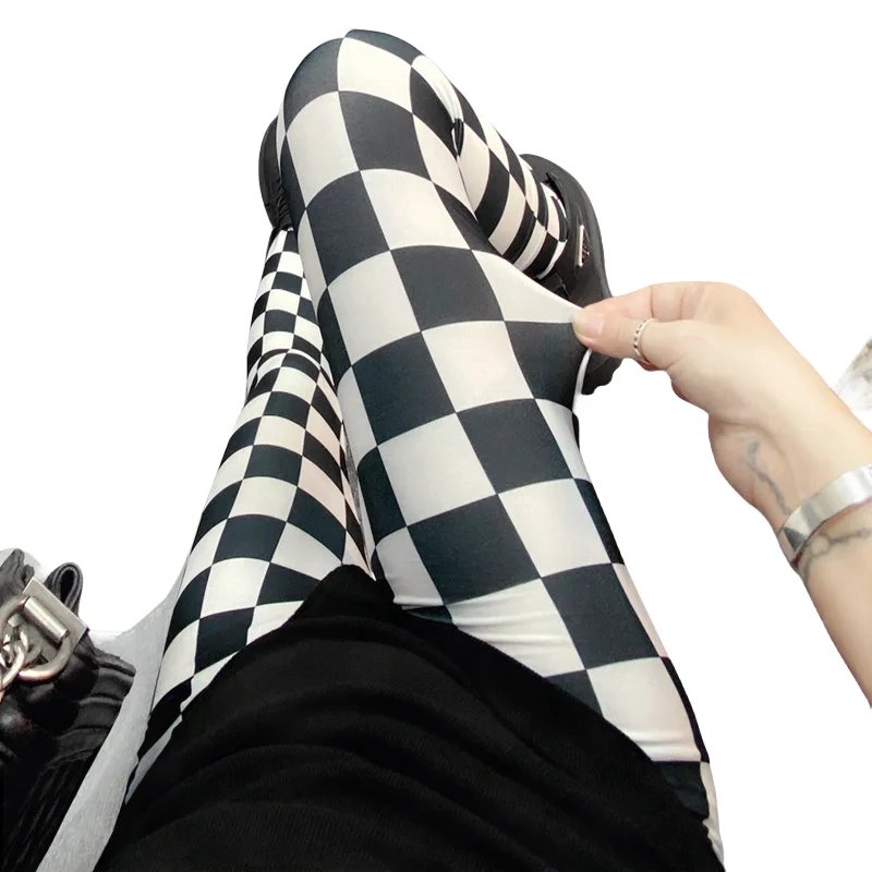 2024 New Fashion Spring Summer Women Y2K black and white checkerboard Leggings Patterned Pants for 50-75kg/75-87kg