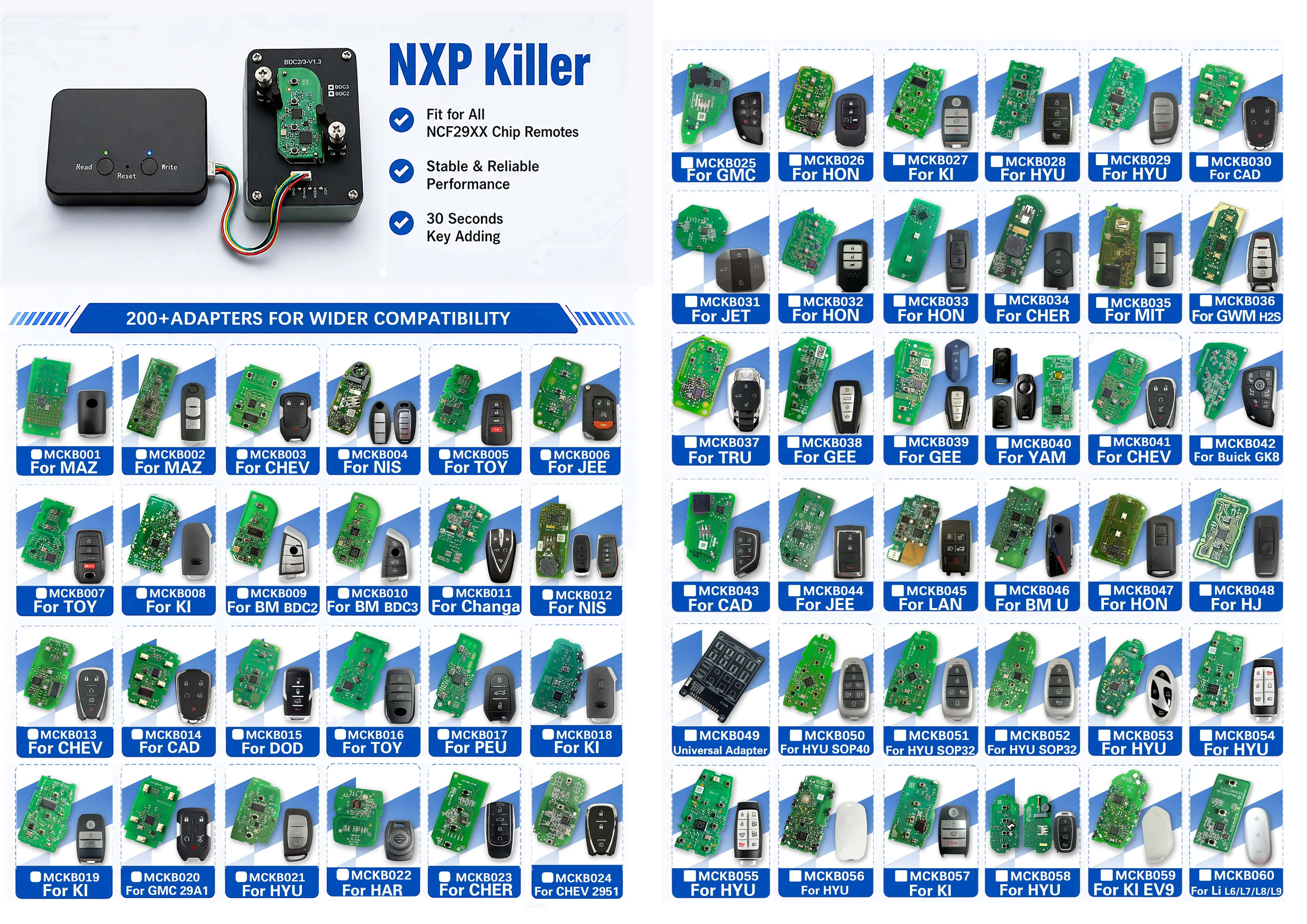 Adapters No. 1-141, Optional 30/60 Pieces, Support Welding-Free Reading and Writing, Compatible with Nxp Killer/Keydiy/Xhorse Series Fixed Tools