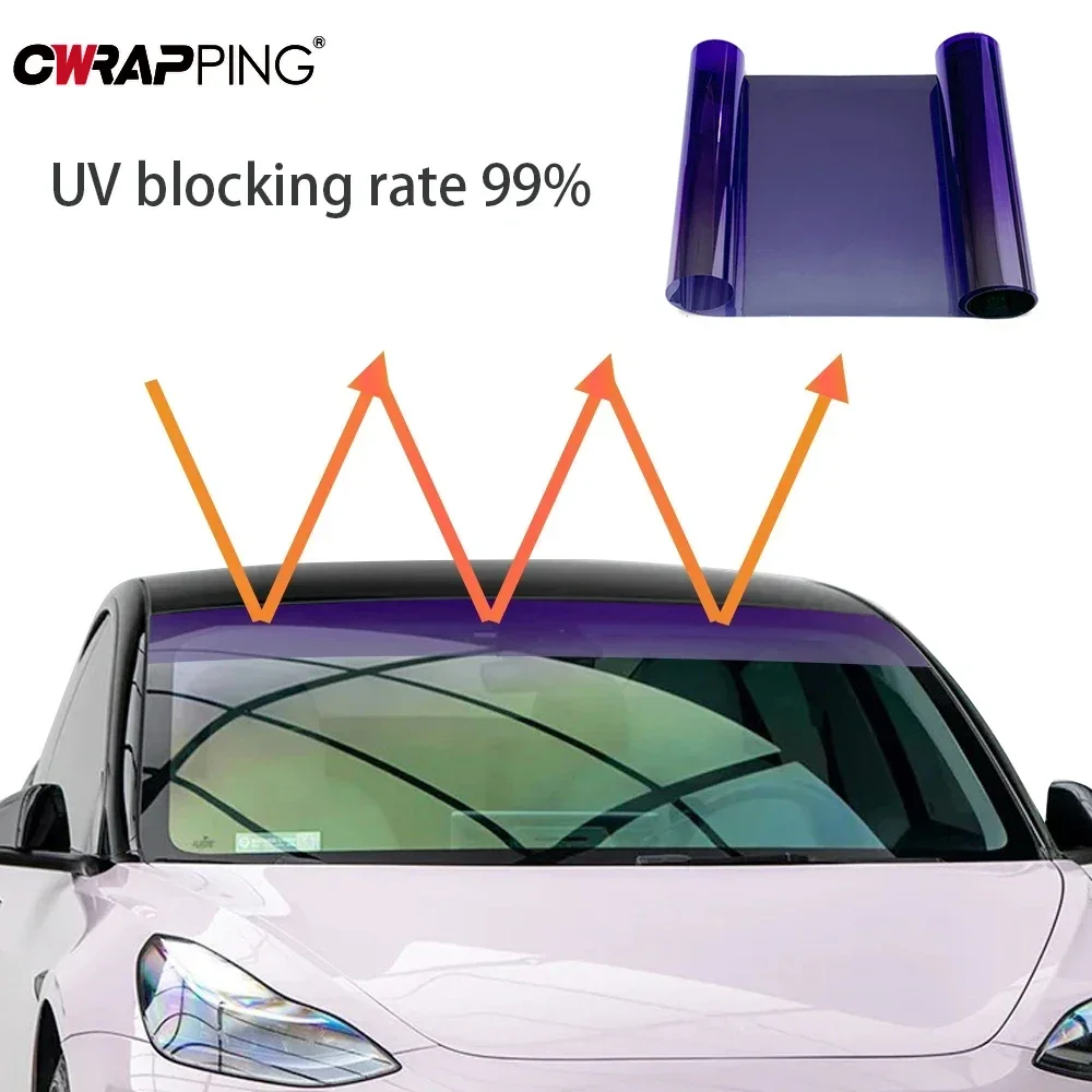 Car Gradient Color Solar Film Glass Insulation Front Waterproof Sunscreen Self-Adhesive Paper Universal Auto Parts 20X150cm